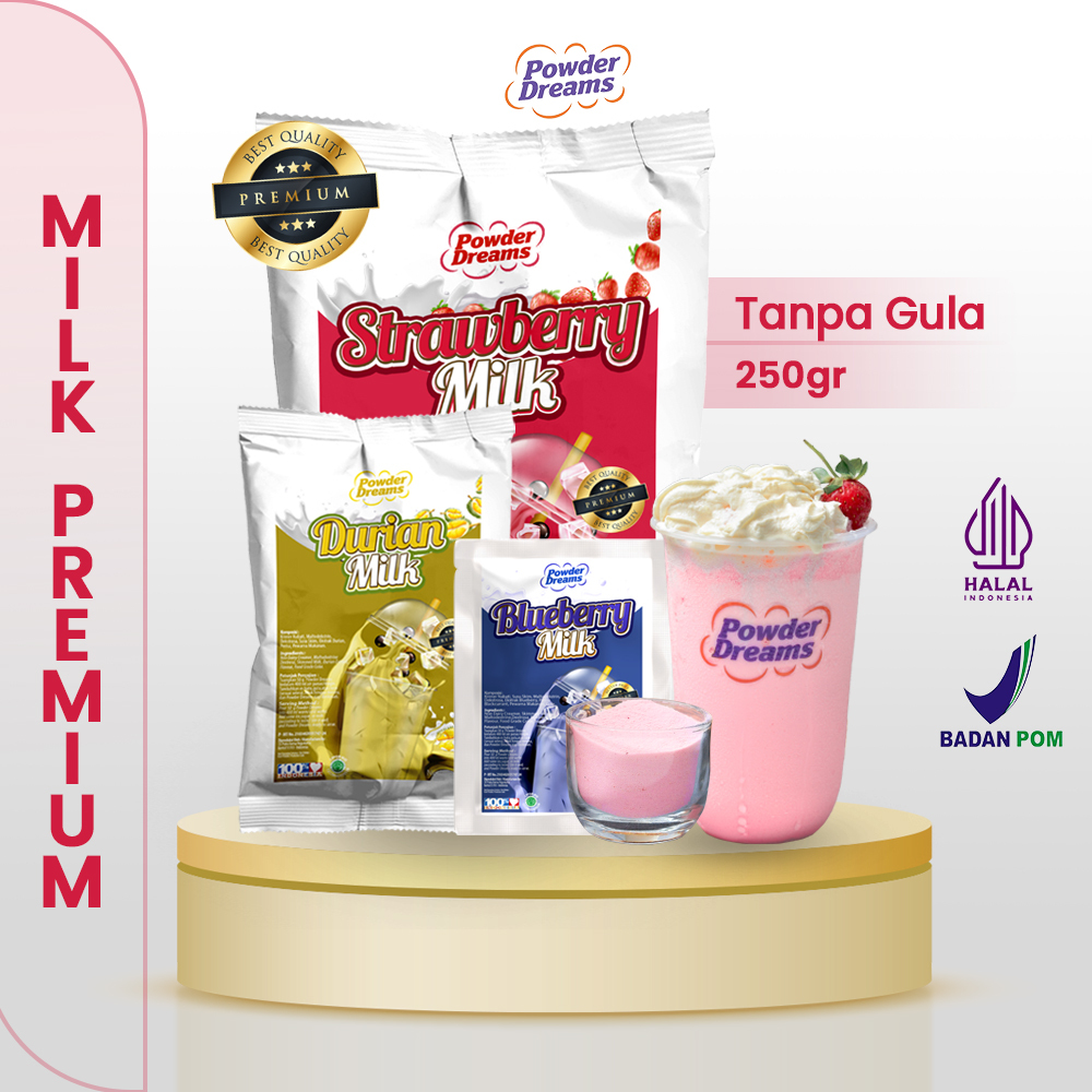 

Bubuk Minuman rasa Susu Stroberi Mangga Lychee Milk Series Varian PREMIUM 250gr - Powder Dreams