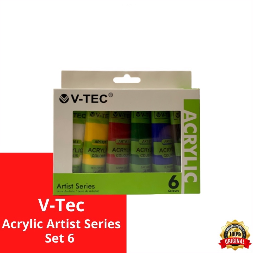 

Acrylic VTec Artist Series 6 Colours VT635A Acrylic Paint Vtec 35ml Set 6 pcs warna primer VT635A ART F5U7