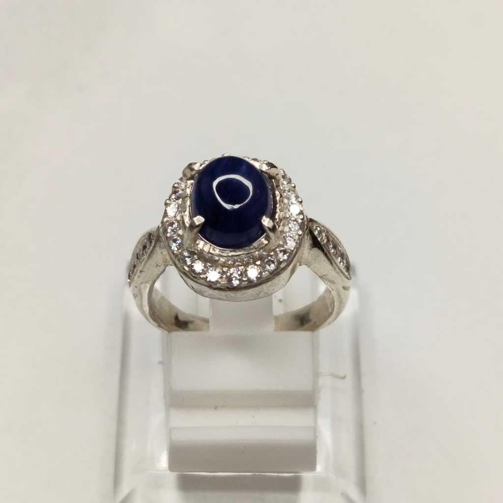 cincin permata wanita batu natural Blue safir dengan perak 925 kode a67
