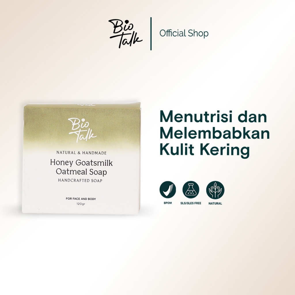 Bio Talk Herbal Handmade Soap - Honey Goats Milk Oatmeal - Kulit Kering/Sensitive/Eczema/Psoriasis