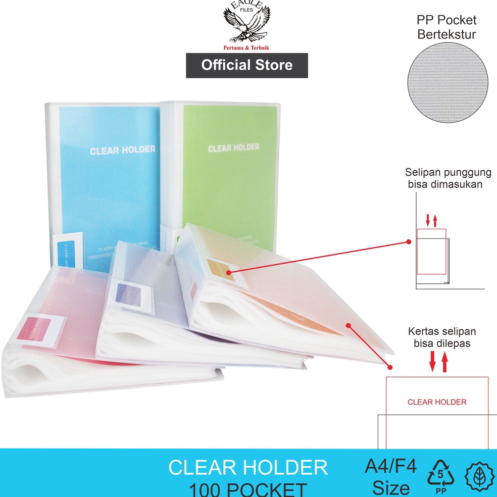 

KODE W24H Clear Holder 1 Pocket A4F4 EAGLE Document Keeper Display Book Document Keeper Warna Neon