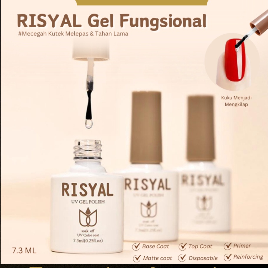 COD  COD RISYAL Base Coat  Top Coat Gel Nail Polish UV LED Nail Art  Kutek Nail  Cat Kuku Gel polish