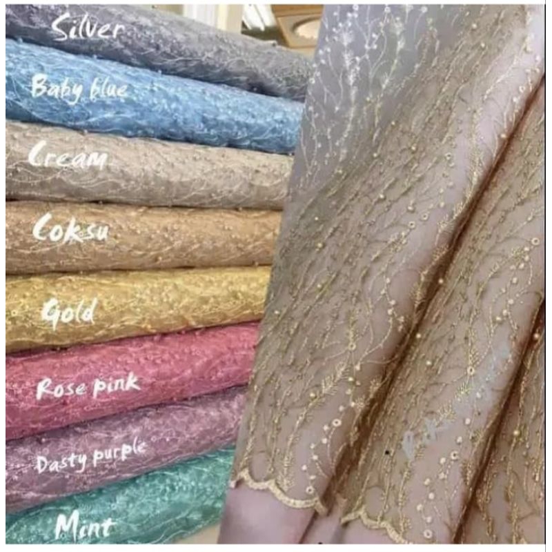 Kain Tile Akar Mutiara Glitter / Bahan Kebaya Brokat (Tile Padi)