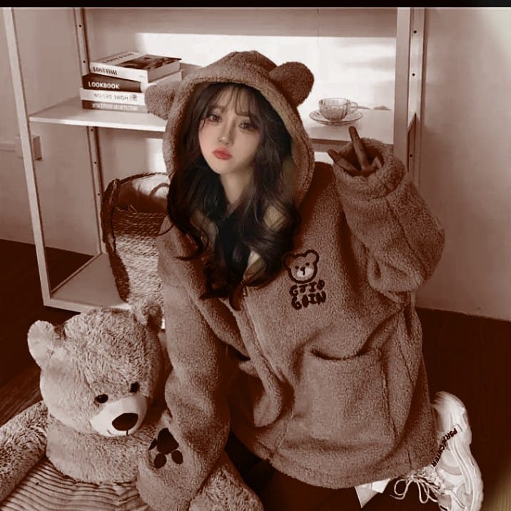 Jaket Wanita Sherpa Cute Bulu Domba / Jaket Bulu Sherpa Wanita Pull Bordir / Jaket Bulu Terbaru