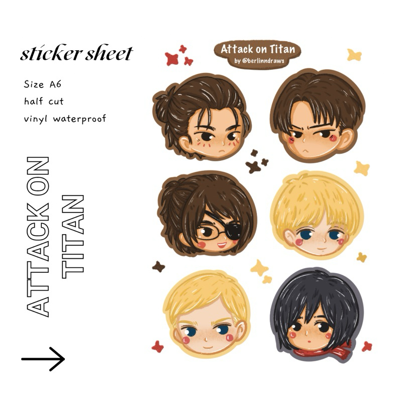 

ATTACK ON TITAN/ AOT STICKER SHEET (HALF CUT & WATERPROOF) by berlinndraws