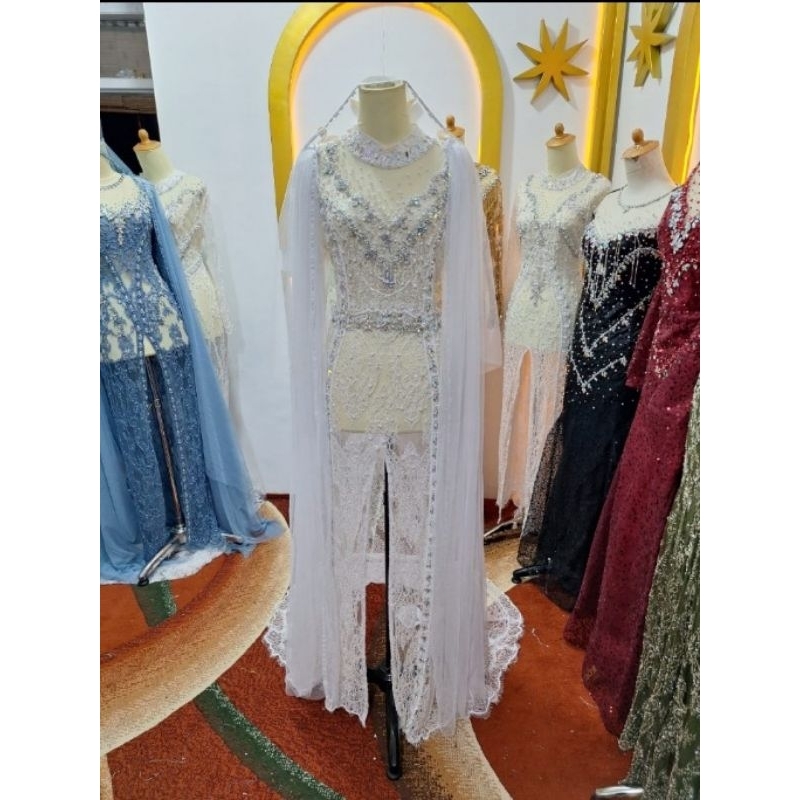 Kebaya akad putih ekor Bahan cantili premium Full Mutiara Cangkang Full Payet Jepang