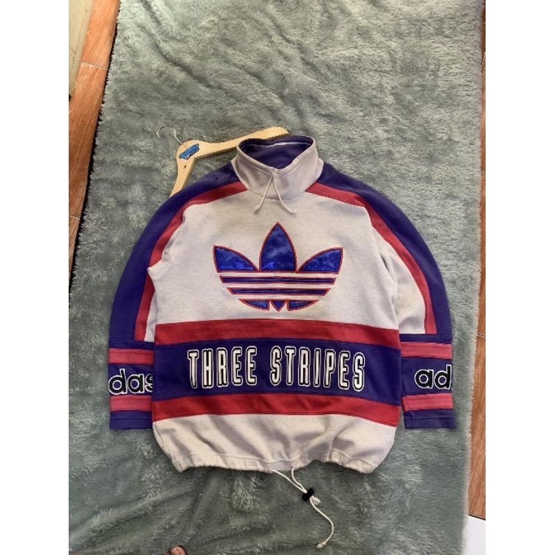 Vintage 90s Adidas Sweatshirt Large Adidas Trefoil Sportswear Gray/Red Jumper Adidas Pullover Sweate