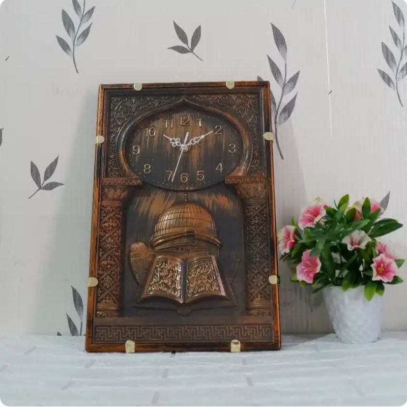 Jam Dinding Kaligrafi / Jam Antik Motif Kayu