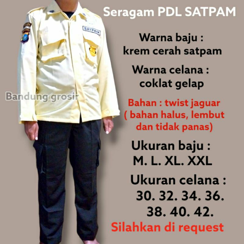 SERAGAM PDL SATPAM SECURITY CREAM COKLAT SATPAM BARU bahan twist halus gratis atribut satpam baru