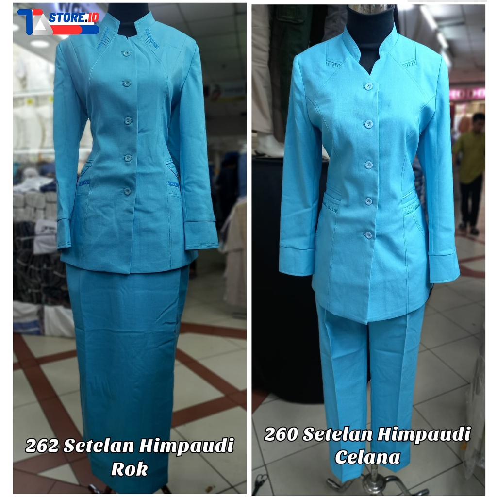 baju guru  paud / himpaudi blazer wanita biru muda stelan rok dan celana cocok untuk guru paud dan d
