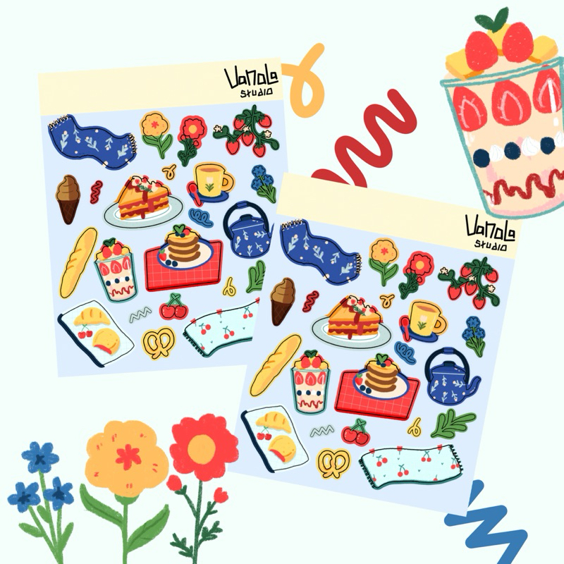 

Sticker Picnik Waterproof / Picnik Bunga Makanan Sticker Set / Sticker Deco Jurnal / A6 kisscut decoration journal aksesoris handphone hp laptop botol minum / Aesthetic Sticker / Sticker Sheet Pack / Planner Sticker