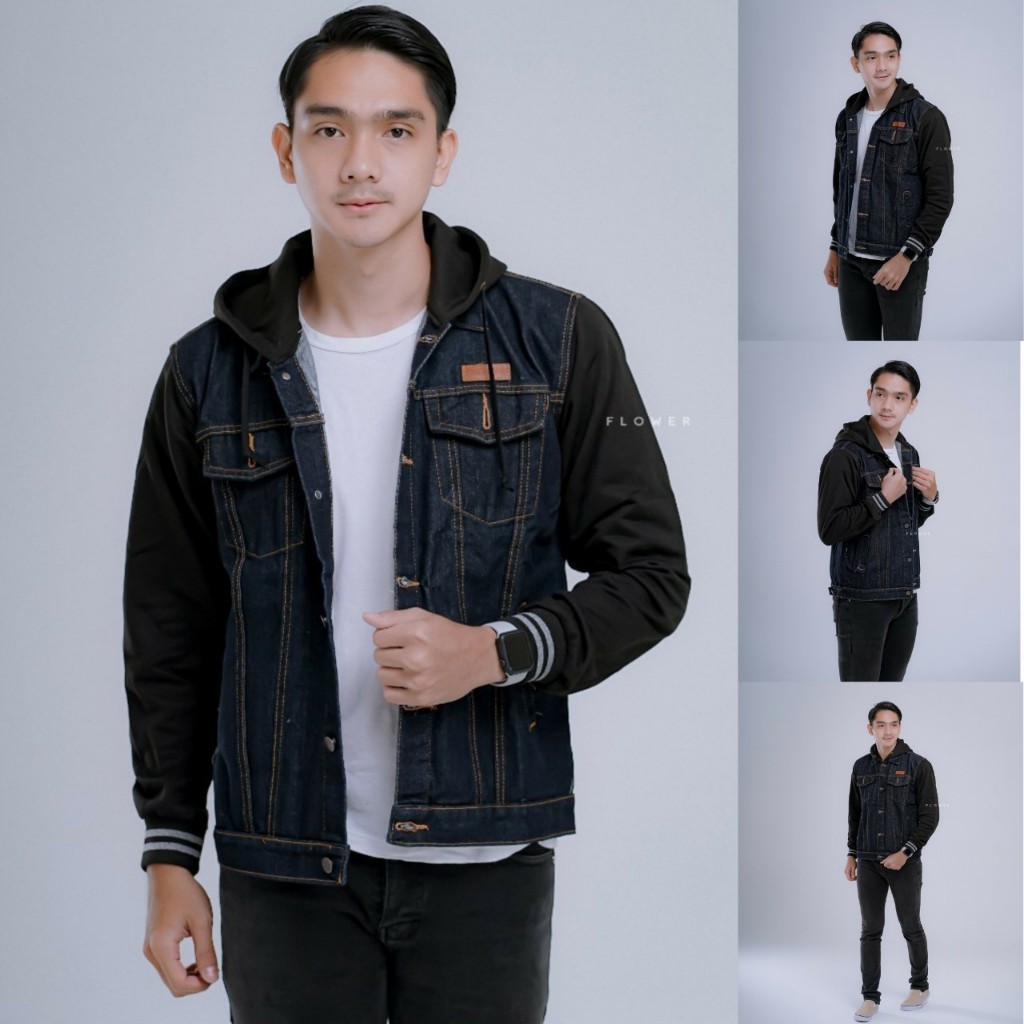 Jaket jeans reglan boy hoodie pria wanita - jaket jeans denim kombinasi jeans denim simple - jaket j
