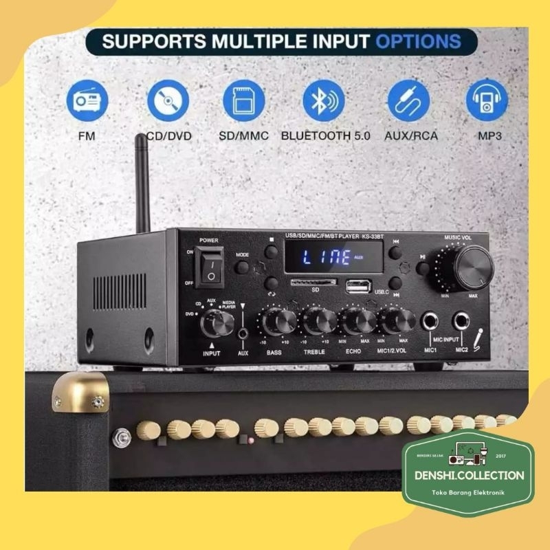 (Model Terbaru 2023)Bluetooth EQ Audio Amplifier Home Theater FM 1000W KERNDY KS-33BT