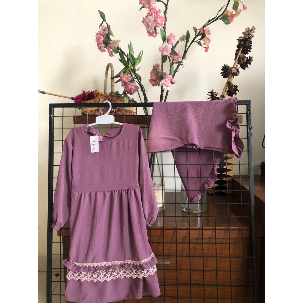 Free Hijab Gamis Aisyah Renda Allsize Warna Taro