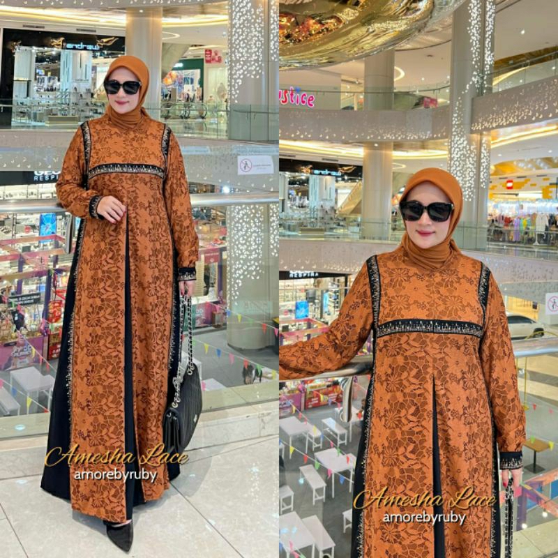 gamis elegant brokat premium produk Amore by ruby edisi amesha lace dress viral kekinian