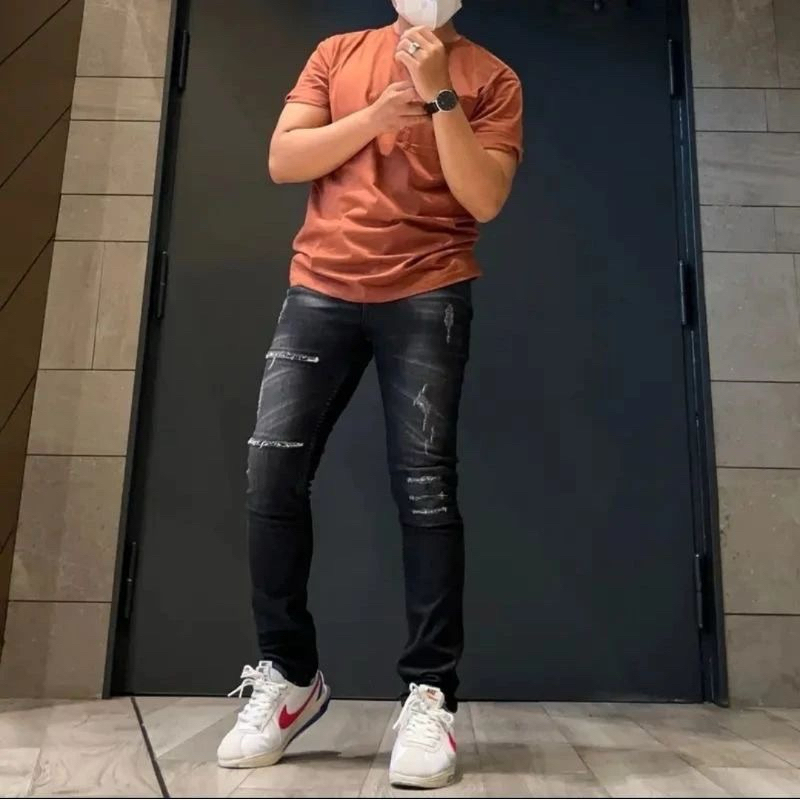 Jeans panjang cowo jeans sobek Black jazz SERIES