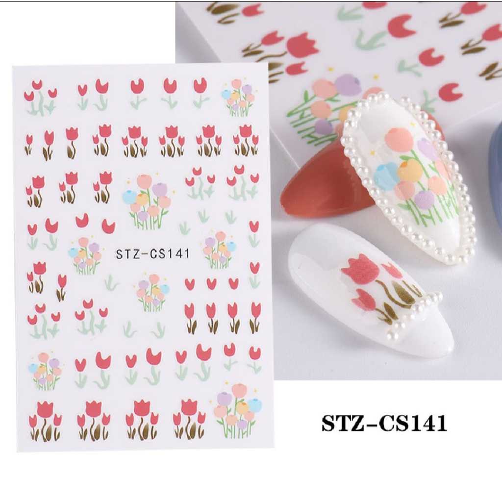 STZ STIKER KUKU BUNGA TULIP STRAWBERY Nail Art Stiker kuku anak dewasa