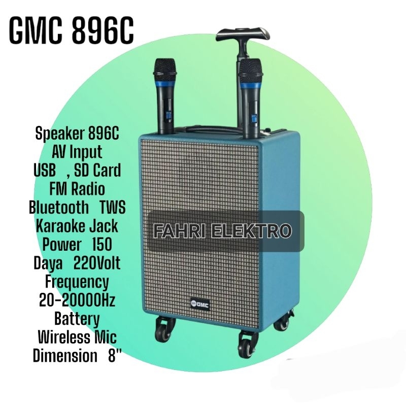 Speaker portable 8 inch GMC 896C Bluetooth Karaoke XBass 2 Mic Wireless Original 897H
