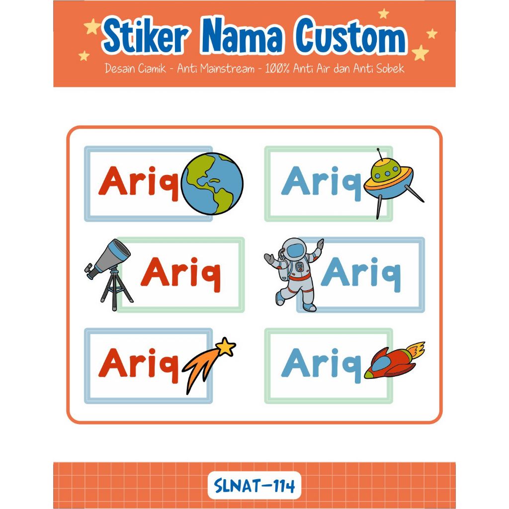 

Infinity Label Stiker Nama Anak Tas Sepatu Buku Sekolah Baju Botol SLNAT-114 Desain Anti Mainstream 2x4cm Waterproof 42pcs