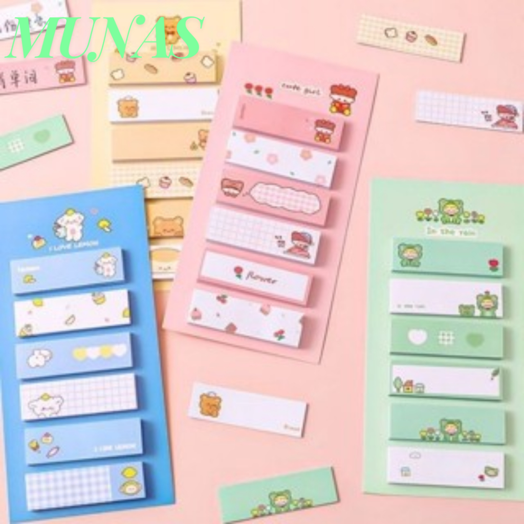 

MUNAS Sticky Notes Lucu 6IN1 Tempelan Kertas Catatan 120 Lembar Notes Kertas Tempel Karakter Bear Frog Girl Pembatas Buku Cute Imut Penanda Buku Memo Stick Stationery Memo Pad Convenience Cute 6 IN 1