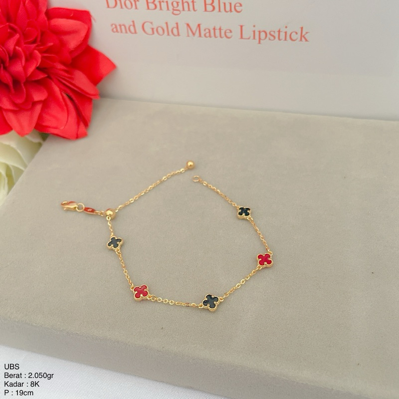 Perhiasan Gelang Emas Vancy Serut Black and Red Clover UBS 8k/375