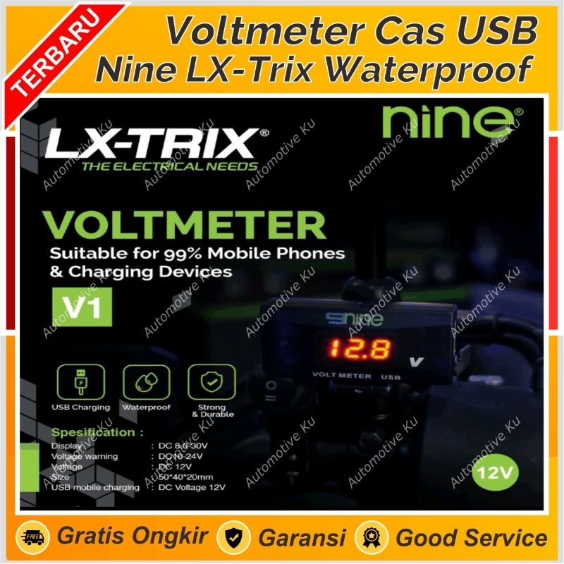 VOLTMETER CAS HP 2 MODE NINE LUXIMOS WATERPROOF ALAT TEST AKI LUMINOS MOBIL MOTOR