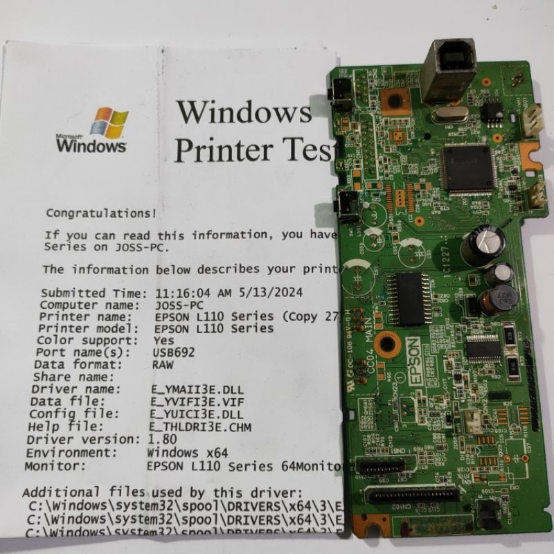 mainboard Epson L110 second normal siap pakai