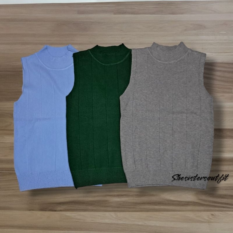 Turtleneck Wanita Tanktop Rajut Garis/Atasan Tanktop Import