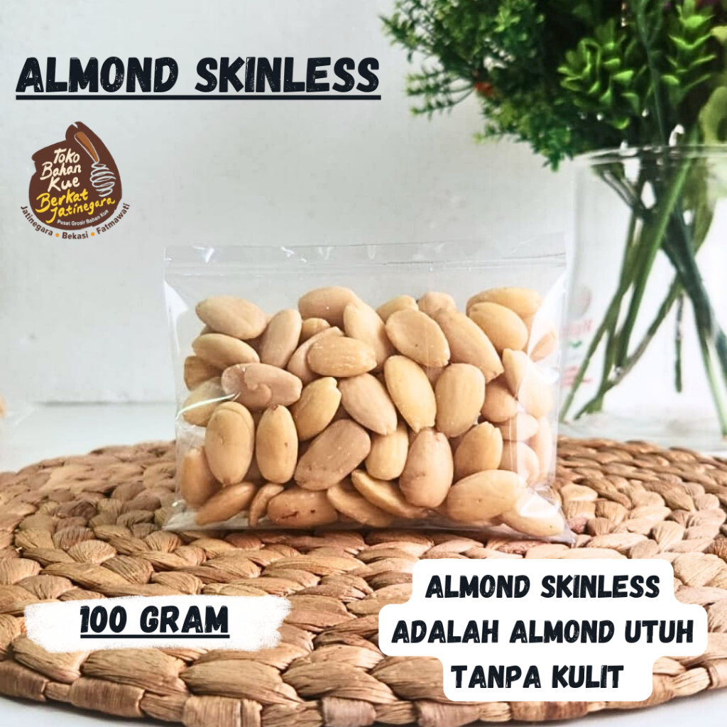 

KACANG ALMOND SKINLESS / ALMOND UTUH TANPA KULIT / ALMOND KEMASAN 100 GR