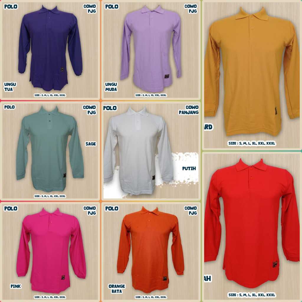 S-XXXL Kaos Polo Shirt Polos Cowok Pria Lengan Panjang Premium/Seragam Kerja/Olahraga/Bigsize