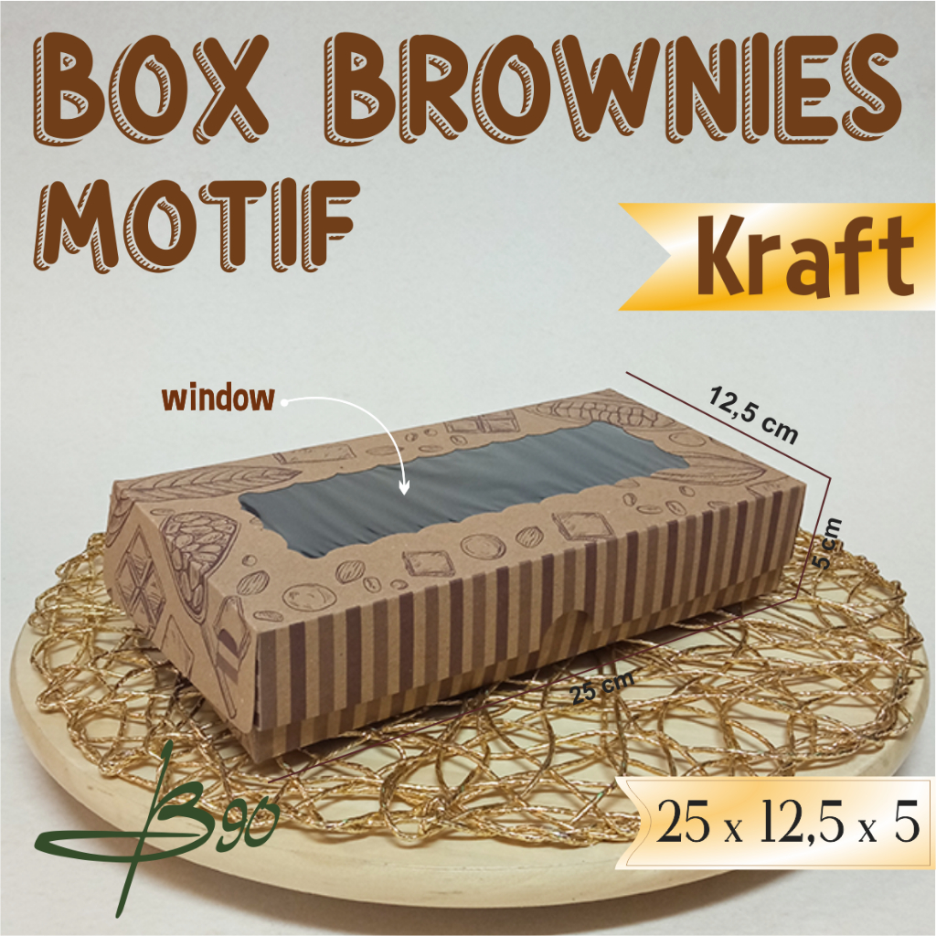 isi 50 pcs_Dus Brownies Box 25x12,5x5 cm Jendela Kraft Motif / Dus Brownies Donat / Box Brownies Jen