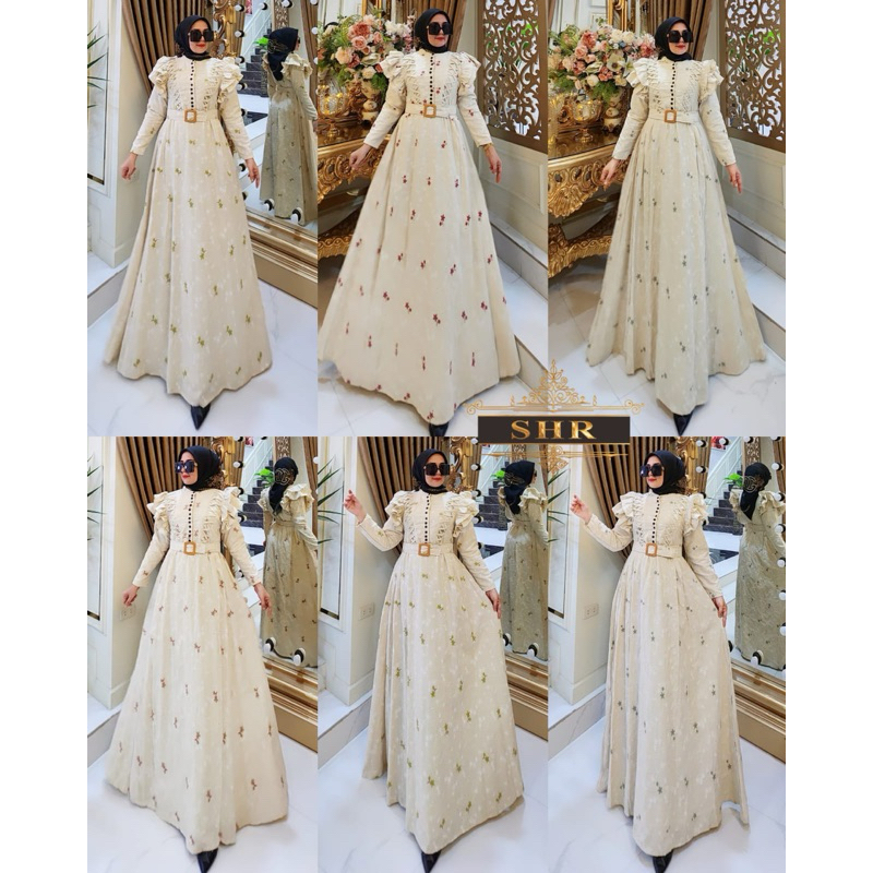 “ BY SHR NEW “ READY MAXI DRESS KETAN MANIS KATUN RUFFLE BY SHR ORI IMPORT // GAMIS SHR ORI // GAMIS