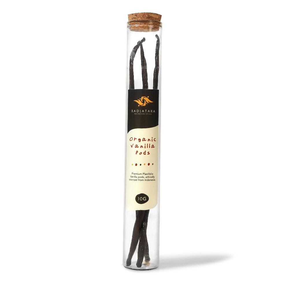 

Radjatara Organic Planifolia Vanilla Beans Premium Quality Grade A 10 gr Tube 10 gr 10 gram