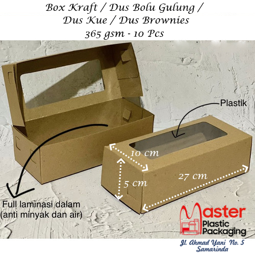 

Box Kraft / Dus Bolu Gulung / Dus Brownies / Dus Donat 27x10x5 cm - 10 Pcs