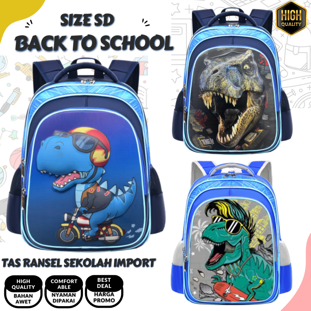 Tas Anak Sekolah Dinosaurus Cewek Cowok 00780 SD