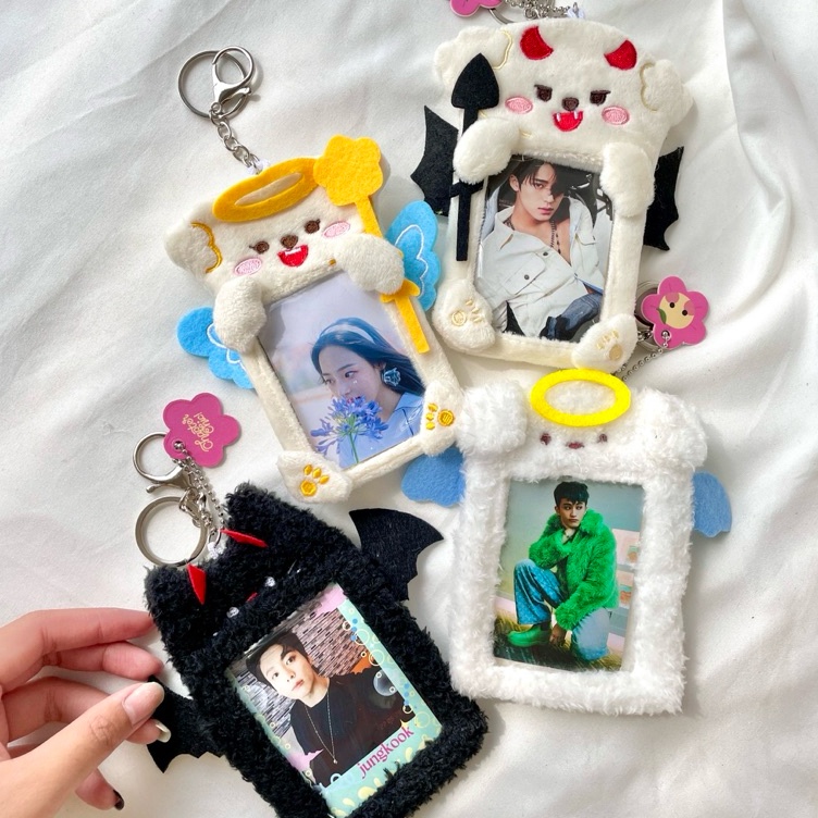 

KODE V3E8 Angel Devil Photocard Holder Boneka Poca Lanyard Kartu