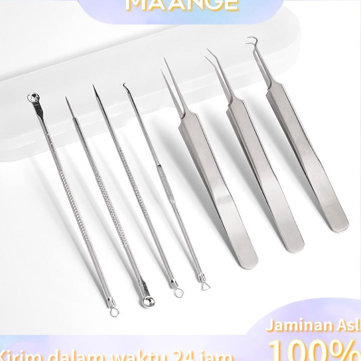 Dijamin Ori MAANGE 7PcsSet Alat Cabut Komedo Jerawat Pori Jerawat Pinset Komedo Stainlees Steel Deng