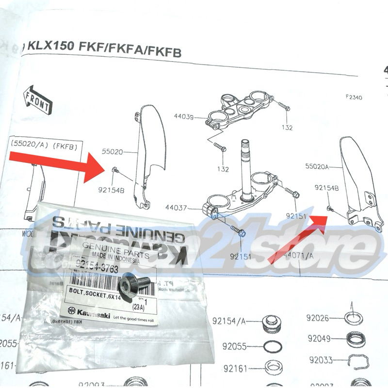 BAUT COVER BOTTOM SHOCK DEPAN KLX 150 ORIGINAL
