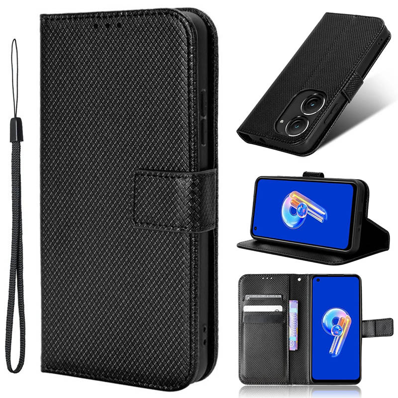 Wallet Flip Leather Case Asus Zenfone 9 - 10 - Cover Stand Card Holder Dompet Casing Hitam Black Cli