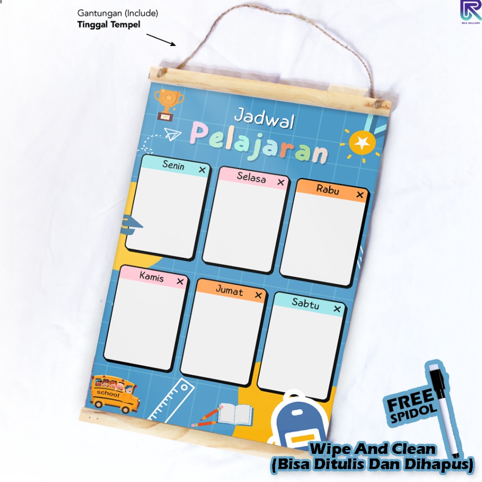 

KODE G16I RHA GALLERY Planner Sekolah Jadwal Pelajaran Kelas Siswa Blue Wipe And Clean List Jadwal Tulis 32x48 CM