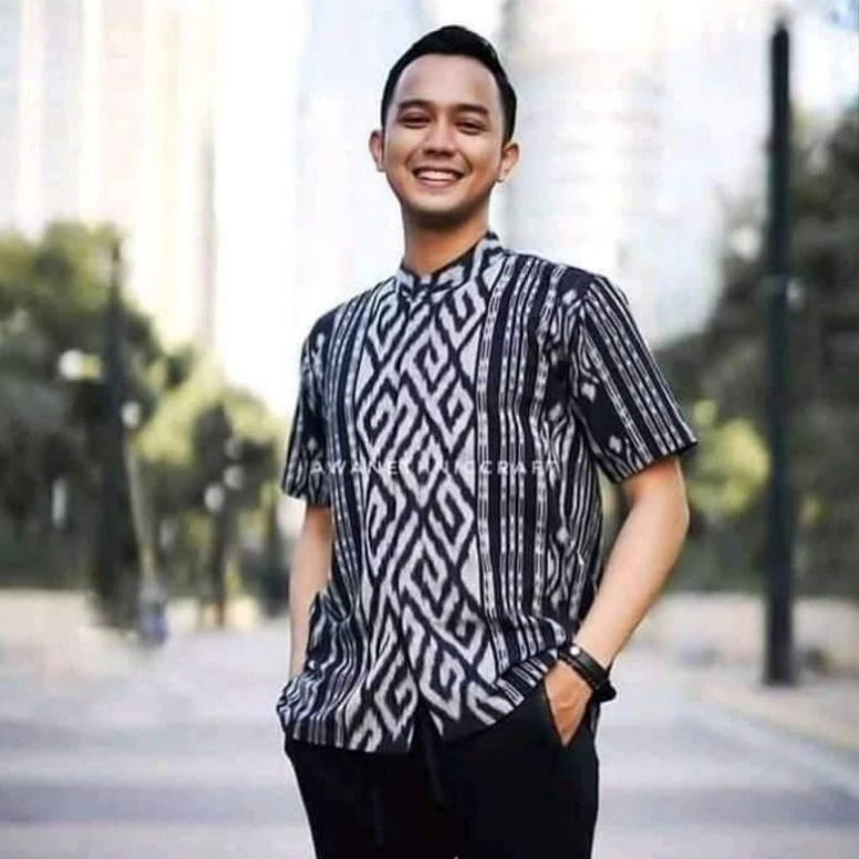 Kemeja pria tenun lengan pendek baju hem tenun pria
