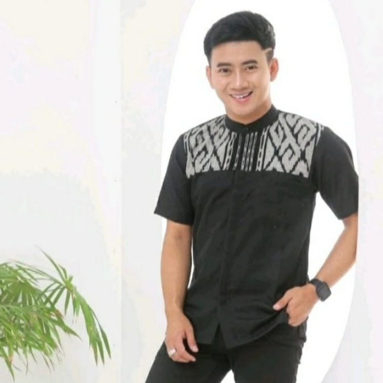 Kemeja pria tenun lengan pendek kombinasi kemeja lengan pendek pria motif tenun