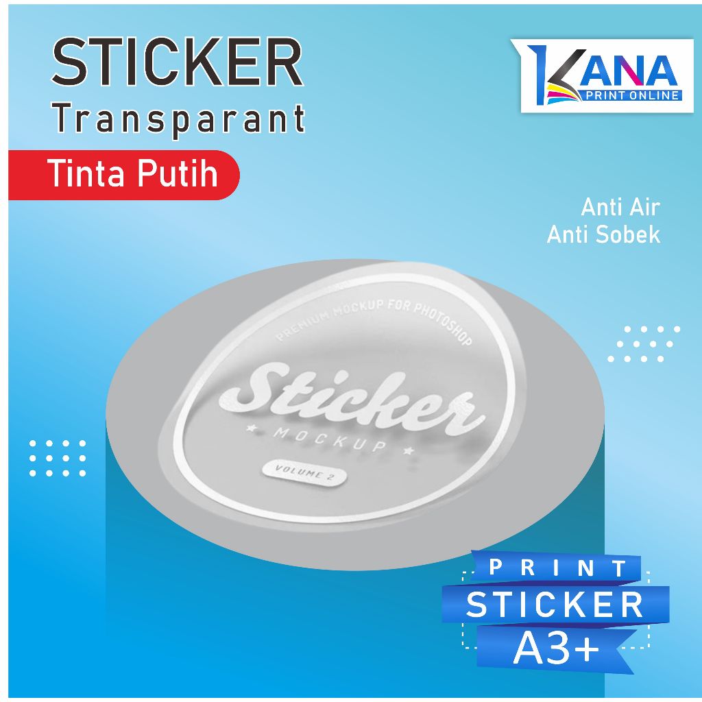 

Print Stiker Lebel Transparant Tinta putih / Cetak Sticker Label Vynil Waterproof / logo kemasan murah - White + Colour