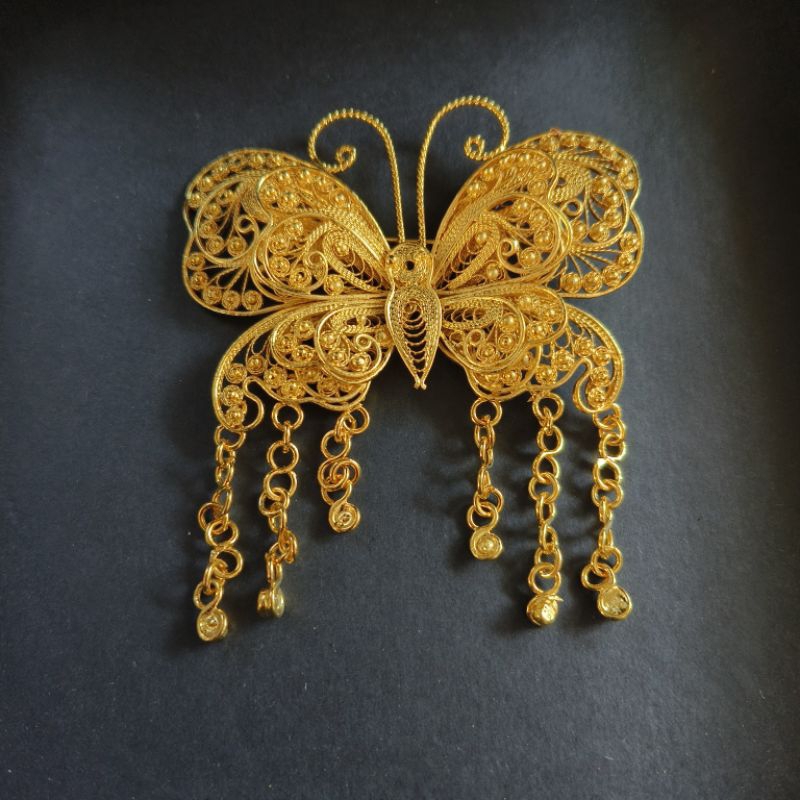 bros kebaya motif kupu kupu / bros sultan / bros pesta / bros pita lapis emas 24k / bros kutubaru / 