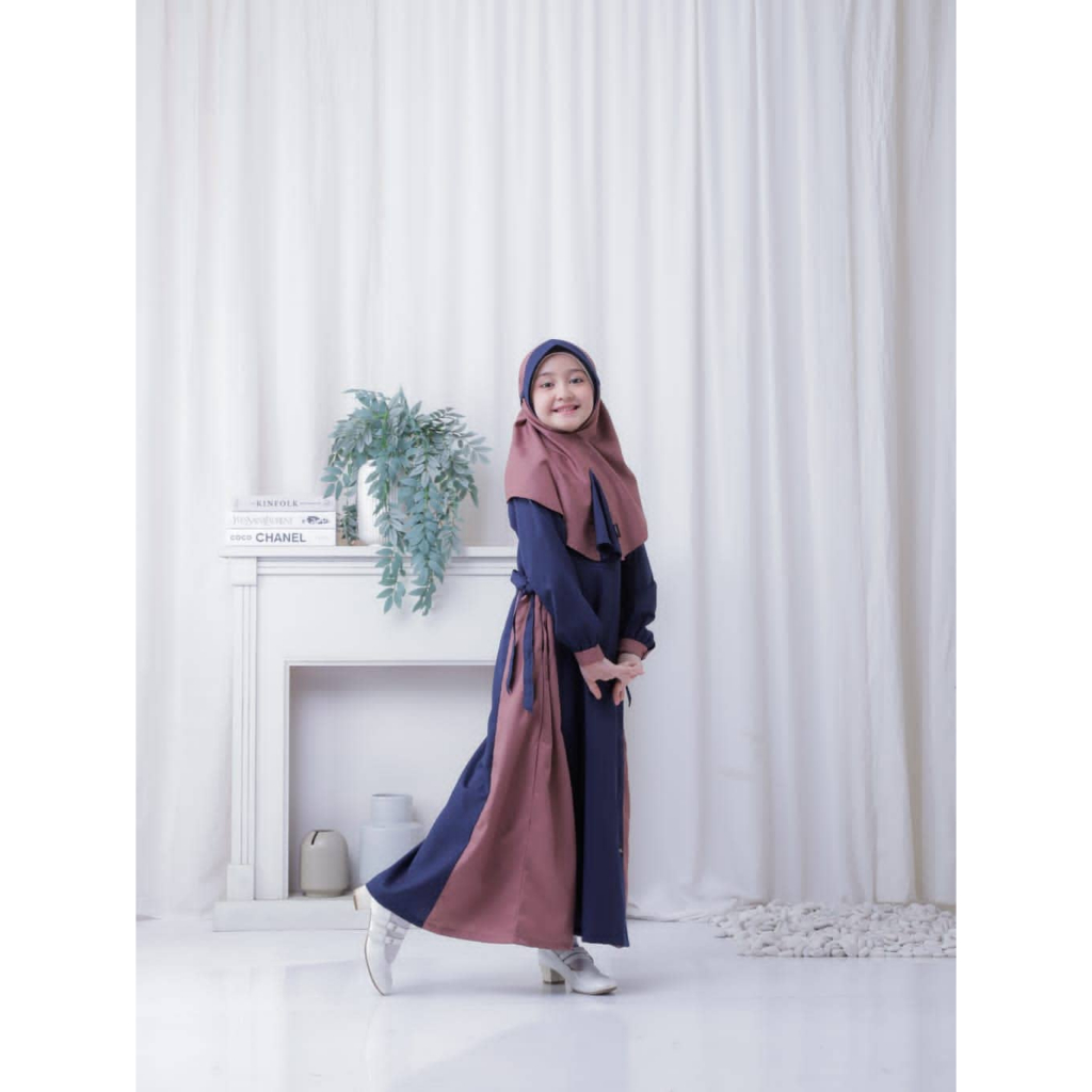 GAMIS ANAK PEREMPUAN SARIMBIT I05 BROWN SIENA NAVY BY SAMARA FASHION BAJU DRESS BUSANA MUSLIM MUSLIM