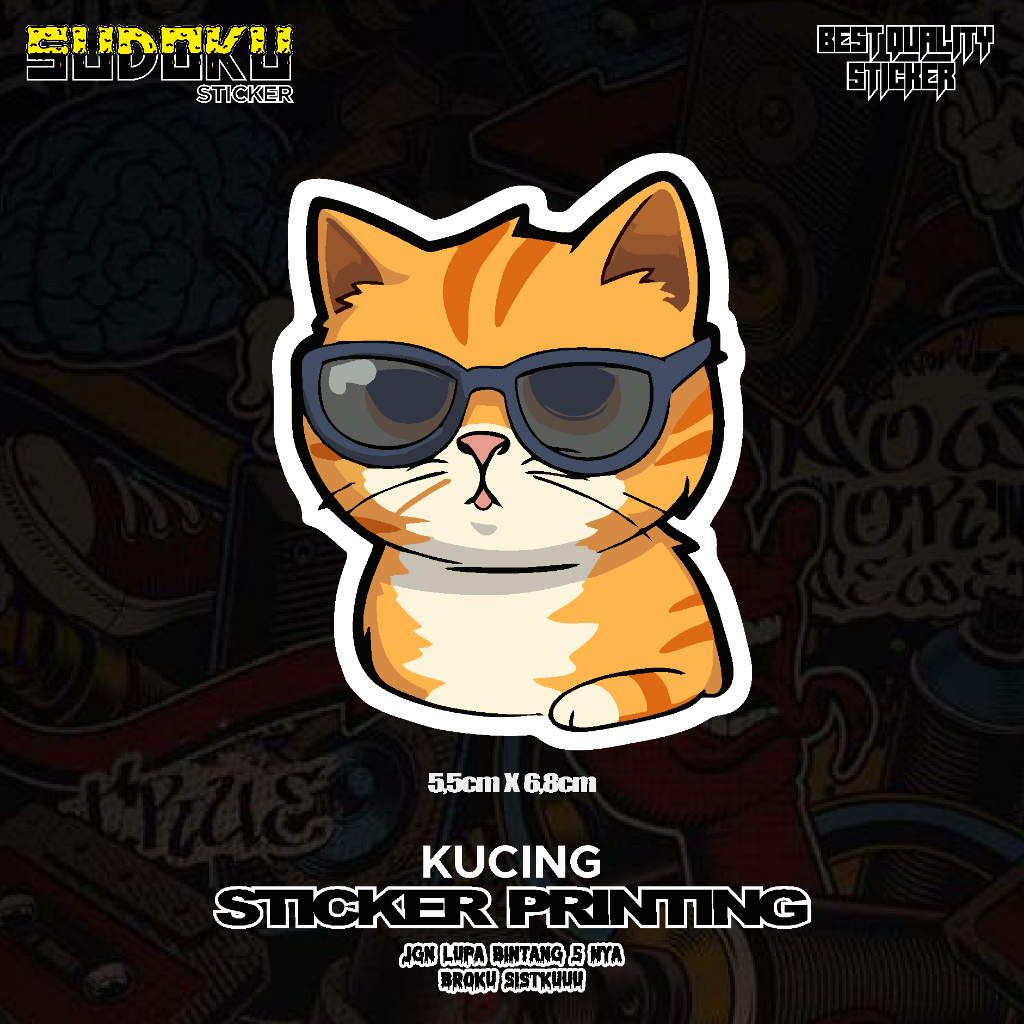 

STICKER STIKE PRINTING KUCING KACAMATA LUCU GEMOY VIRAL