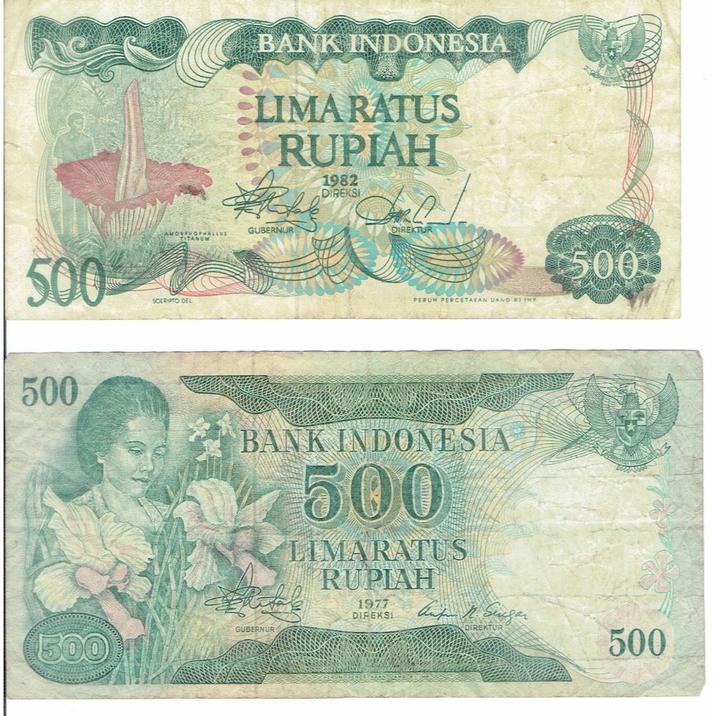 Uang Kertas Kuno 500 Rupiah tahun 1982 & 1977