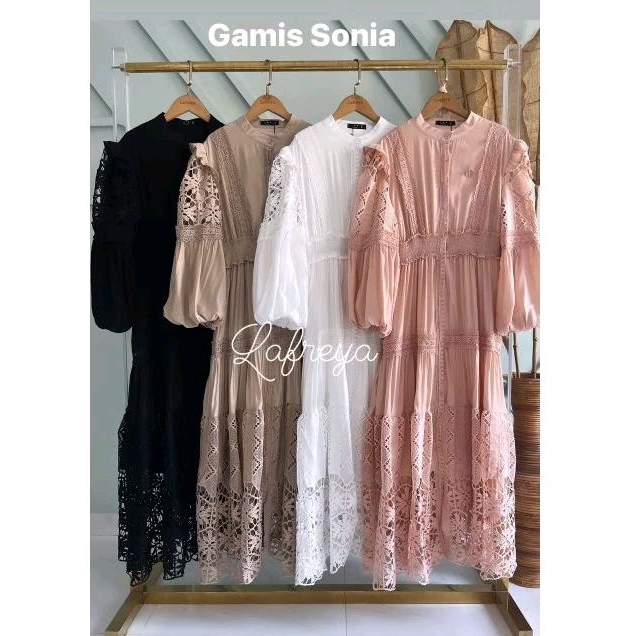 gamis Sonia, gamis Eliza, dress lfy ori, gamis import, lafreya dress, gamis putih, white maxi, dress