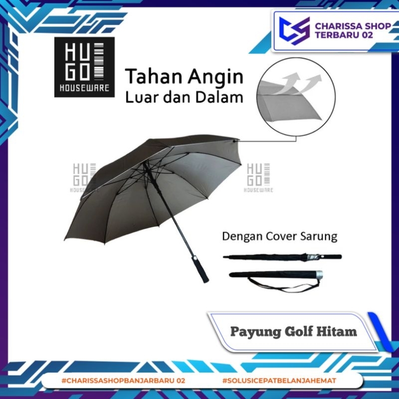 Payung Golf Hitam / Payung Besar Golf Jumbo Polos / Payung Lapisan Anti UV