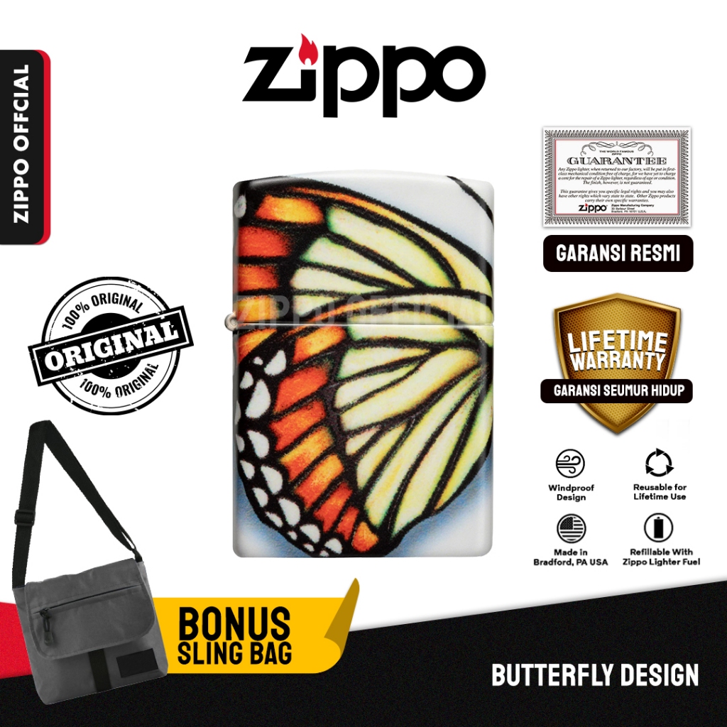 Zippo Original Butterfly Design 49352 | Garansi Lifetime | Original USA